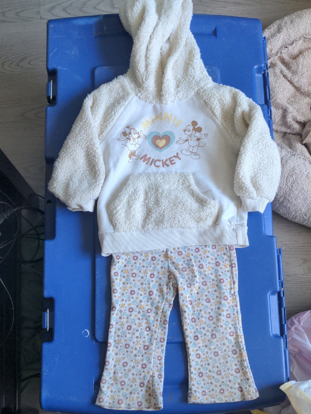 Minnie & Mickey Cream Sherpa Hoodie Set with Floral Pants (12M)